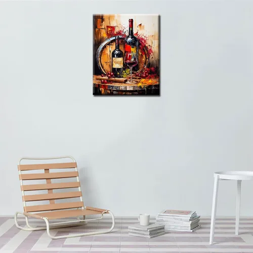 Miniatura 3 de Pintura de barril de madera por números para adultos y niños, pintura de vino tinto y cereza por números sobre lienzo, botella de vino/vidrio, fácil