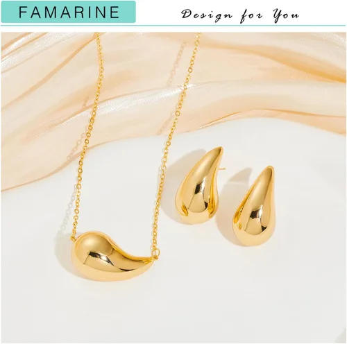 Miniatura 4 de FAMARINE Aretes de oro con forma de gota de agua para mujer, aretes grandes de oro con forma de lágrima