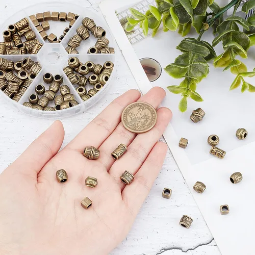 Miniatura 3 de NBEADS 110 cuentas para el cabello, 6 estilos africanos y tibetanos, cuentas espaciadoras de estilo africano, aleación de bronce antiguo, agujero