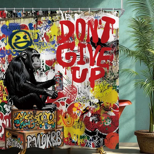 Miniatura 5 de Juego de cortinas de ducha inspiradoras de graffiti abstractas para baño, 60 pulgadas de ancho x 72 pulgadas de alto, divertidas cortinas de ducha