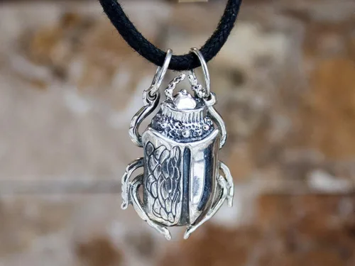 Miniatura 9 de 925 Sterling Silver Egyptian Scarab Beetle Necklace - Attract Money Wealth Amulet - Ancient Egypt Good Luck Talisman - Realistic Detailed Bug