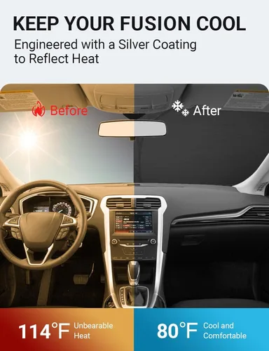 Miniatura 3 de Proadsy Parasol para parabrisas para Ford Fusion Sedan 2013-2021, Protector solar plegable con escudo térmico y visera, ajuste preciso, bloquea