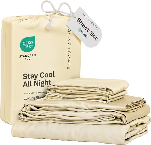 Miniatura 18 de Olive + Crate Tencel Lyocell - Juego de sábanas tamaño individual de eucalipto, juego de sábanas extralargas, sábanas refrescantes de Tencel