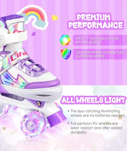 Miniatura 4 de Patines negros y rosados para niñas y niños de 4 a 13 años, 4 tamaños, ruedas iluminadas y diseño superior brillante