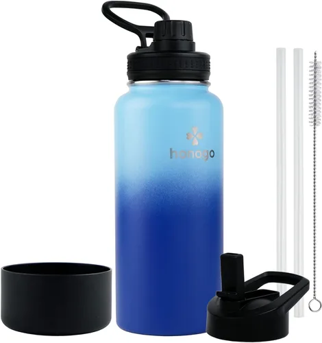 Miniatura 15 de Botella de agua aislada de 64 onzas con tapa de popote y tapa de boquilla, jarra de agua de medio galón de acero inoxidable con mango de paracord