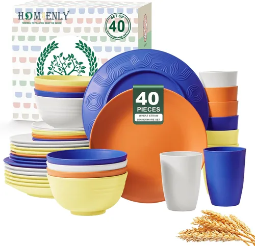 Miniatura 10 de Homienly Juegos de Vajilla Premium de Paja de Trigo, Platos y Tazones Ligeros e Irrompibles, Tazas, Servicio para 4, Apto para Lavavajillas