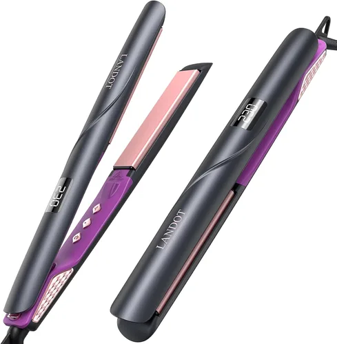 LANDOT Plancha plana de 1 pulgada – Alisadora iónica de cerámica para cabello con brillo sin encrespamiento, temperatura ajustable de 250 a 450 °F