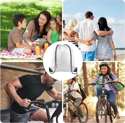 Miniatura 6 de KUUQA Mochila con cordón a granel, bolsas de almacenamiento para deporte, gimnasio, viajes, Blanco, Viajar