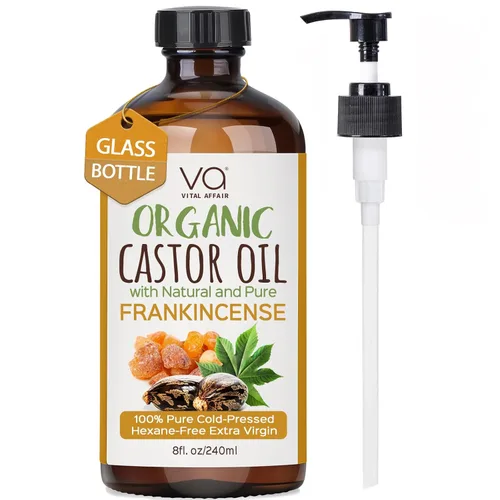 VITAL AFFAIR Aceite orgánico de mezcla de ricino e incienso - 100% puro y natural, prensado en frío, sin refinar en botella de vidrio. Aceite de