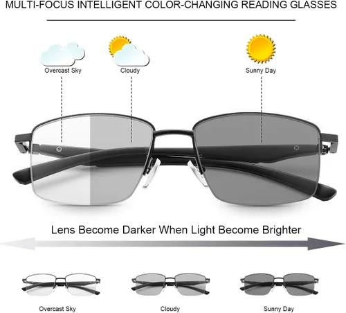 Miniatura 2 de Fotocrómico Progresivo Multifocus Computer Reading Glasses Spring Bisagras Transición UV400 Gafas de sol Lectores de sol