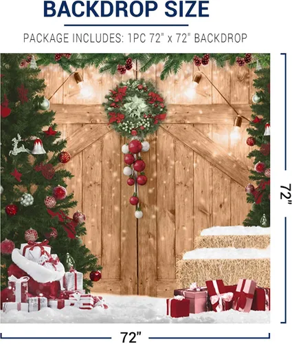 Miniatura 4 de Allenjoy Fondo rústico de 6 x 6 pies para puerta de granero de Navidad para fotografía, fondo de fiesta de madera de Feliz Navidad, vacaciones