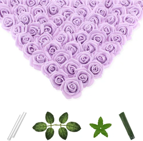 Miniatura 12 de 100 flores artificiales de 2 pulgadas, cabeza de rosa falsa de espuma a granel para decoración del hogar, decoración de boda, despedida de soltera