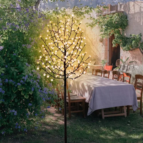 Miniatura 2 de FUCHSUN - Luz solar de árbol de cerezo de 6 pies, 200 luces LED iluminadas para árbol de jardín al aire libre, luces de camino para patio, boda
