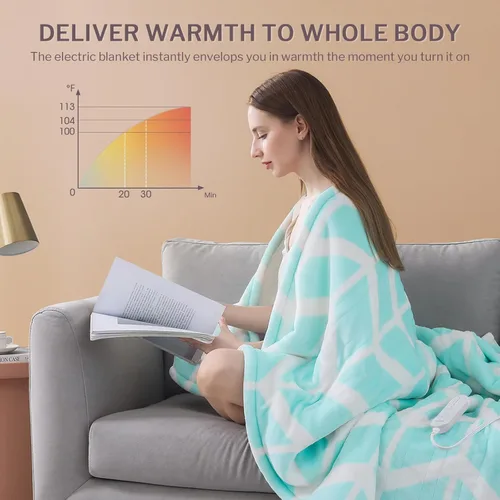 Miniatura 3 de VENTIMI Manta eléctrica con calefacción, manta térmica de 50 x 60 pulgadas con 5 niveles de calor y apagado automático de 3 horas, mantas de Verde
