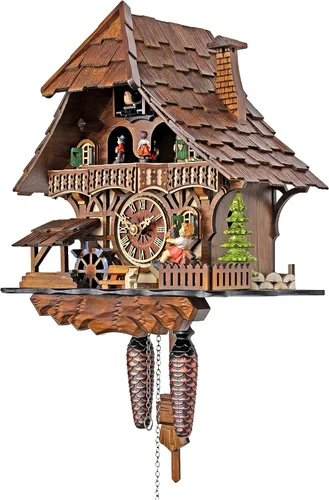Miniatura 3 de Reloj cucú tradicional, estilo casa en el bosque negro, con bailarinas, para la cocina y el hogar.