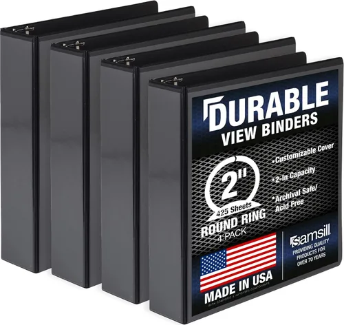 Miniatura 21 de Samsill Carpeta duradera de 0.5 pulgadas, fabricada en los Estados Unidos, carpeta transparente personalizable con anillos redondos, color negro