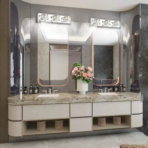 Miniatura 4 de Aipsun 3 luces de cristal para tocador sobre espejo, modernas luces LED para tocador de baño, accesorios de iluminación (luces blancas)