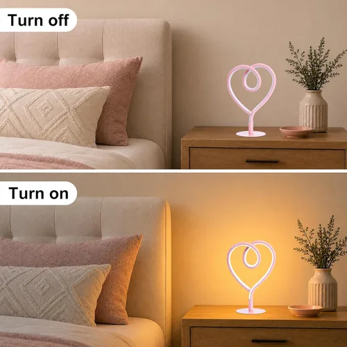 Miniatura 8 de Lámpara de Mesa Rosa, Lámpara de Escritorio Corazón Ajustable Sin Escalas 3CCT 2700K/4000K/6500K con Adaptador USB, Pequeña Lámpara de Noche