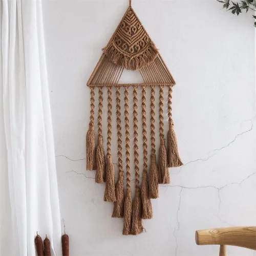Miniatura 8 de Tapiz colgante de algodón tejido de macramé, decoración de pared hecha a mano, tapiz para decoración de pared del hogar, frontón de pared de 10.5 x