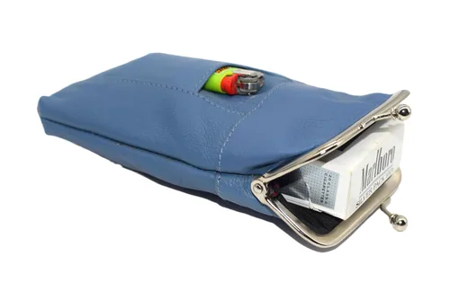 Miniatura 3 de Marshal® - Estuche para cigarrillos de cuero, bolsillo regular o 100 para encendedor de 100 (color azul bebé)