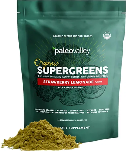 Paleovalley Organic Supergreens - Superalimento orgánico en polvo de verduras para apoyo inmunológico - Mezcla de polvo verde paleo - 30 porciones -