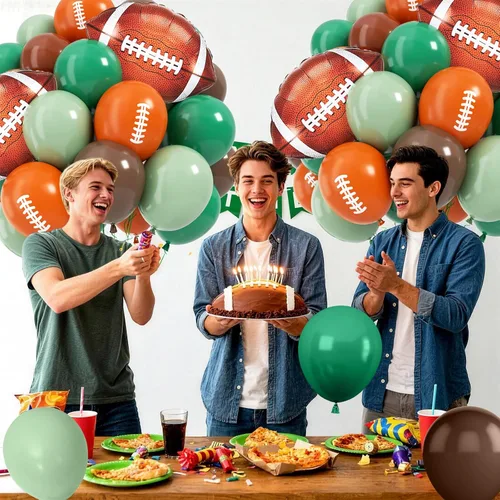 Miniatura 3 de Globos de fútbol, globo de látex marrón salvia de 12 pulgadas con globos de papel de aluminio impresos de fútbol, decoraciones de fiesta de fútbol