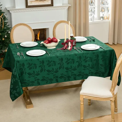 Miniatura 2 de Softalker - Mantel navideño de jacquard - Mantel rectangular impermeable de invierno con diseño vintage de damasco, de poliéster con motivos