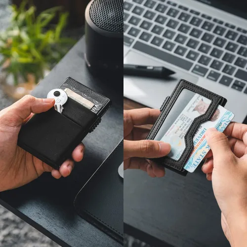 Miniatura 2 de VULKIT Billetera minimalista con ventana de identificación y bolsillo EDC con bolsillo desplegable para tarjetas de crédito y bloqueo RFID, diseño