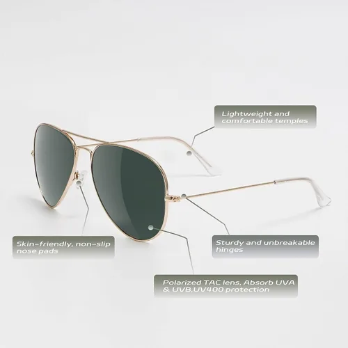 Miniatura 3 de Yaserra Lentes de sol de aviador polarizados retro para hombres y mujeres, lente TAC espejada, marco de metal, doble puente con protección UV400