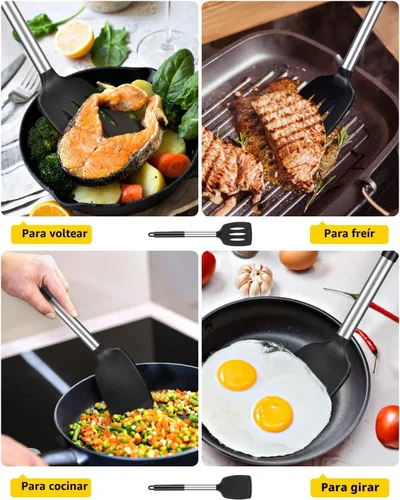Miniatura 3 de Paquete de 2 espátulas de cocina de silicona sólidas, antiadherentes, utensilios de cocina sin BPA, resistentes al calor, utensilios de cocina Negro