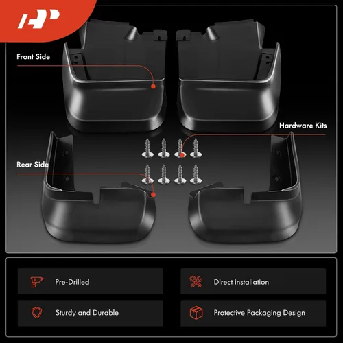 Miniatura 3 de A-Premium Juego de 4 unidades de guardabarros con accesorios compatibles con Honda Civic, 2006-2011, sedán, color negro, delantero y trasero