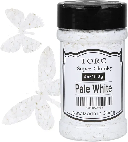 TORC Purpurina blanca pálida gruesa de 4 onzas para resina, manualidades, arte de uñas, cosméticos, festivales, maquillaje, 1/10 (0.098 in)