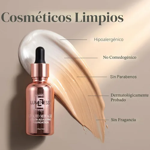 Miniatura 5 de LUMINESS Liquid Mirage - Kit de base de maquillaje con ajuste de color SPF 50, base que cambia de color, base SPF 50 y brocha de maquillaje, 3