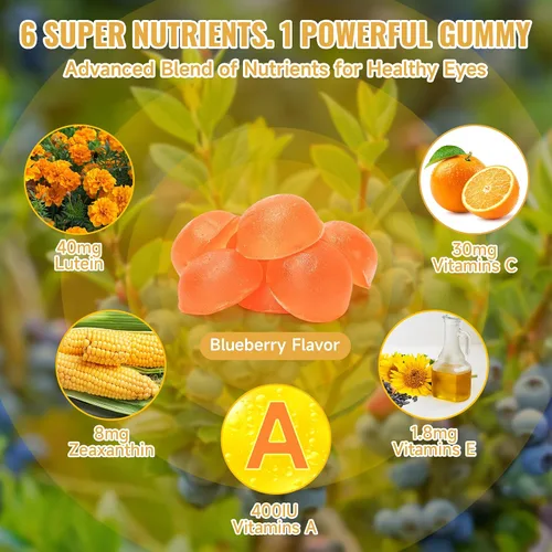 Miniatura 5 de Gomitas de Luteína – Suplemento de vitaminas y minerales para los ojos con 20 mg de luteína y 4 mg de zeaxantina – Gomitas vitamínicas para el apoyo