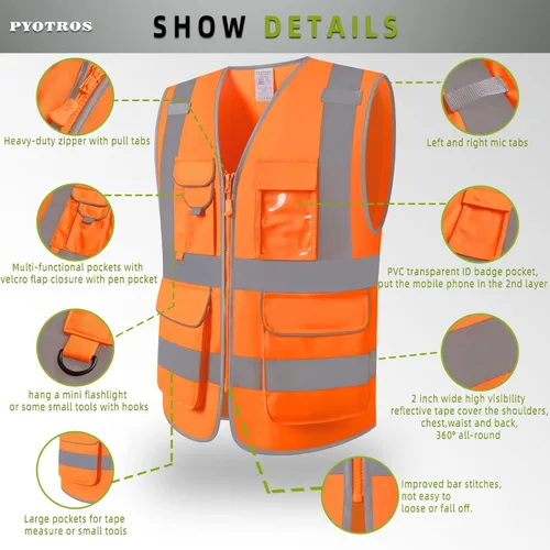 Miniatura 3 de Chaleco de seguridad reflectante de alta visibilidad para hombres con bolsillos