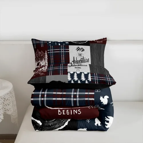 Miniatura 242 de Juego de edredón de oso y ciervo, tamaño individual, ropa de cama de animales salvajes de caza, colcha rústica de cabaña, casa de campo, cuadros