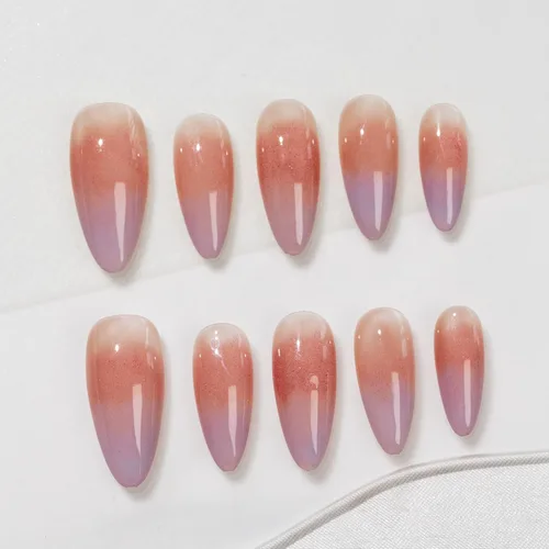 Miniatura 35 de Sun&Beam Nails Uñas a presión hechas a mano medianas con diseño de concha rosa metálica con acabado brillante, 10 piezas para uso diario y ocasiones