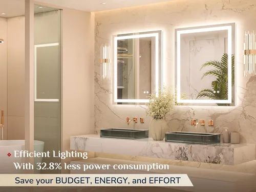 Miniatura 2 de Keonjinn - Espejo de baño LED de 24x32 pulgadas con luz, iluminación frontal y trasera, espejos iluminados para la pared del baño con luces