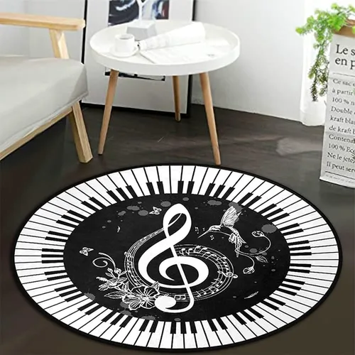 keepcute Alfombra redonda de música, notas de piano, tapete antideslizante para el suelo, alfombra redonda para dormitorio, sala de estar, estudio,