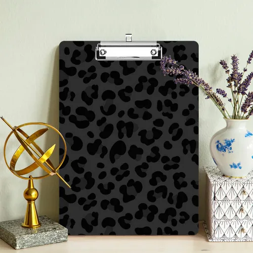 Miniatura 7 de Portapapeles con estampado de leopardo negro con soporte para bolígrafo, tamaño carta A4, lindo portapapeles de plástico con clip de perfil bajo