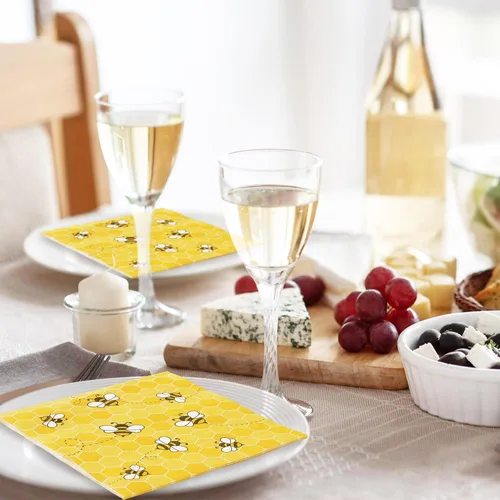 Miniatura 7 de Whaline Servilletas de cóctel de abeja de verano, servilletas de papel desechables de panal de abeja amarillas para el día de la abeja, cumpleaños