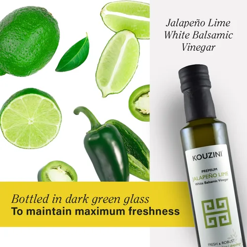 Miniatura 6 de Kouzini Vinagre balsámico de lima jalapeño blanco ultra premium, aderezo italiano dulce y grueso para ensalada, vinagre orgánico de módena - 8.5 fl