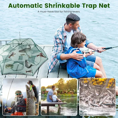 Miniatura 7 de Fishing Trap Net, Foldable Automatic Fishing Bait Net, Trap Crab Mesh Trap, Cast Dip Cage for Catching Small Bait Fish Crab Lobster Shrimp Minnow