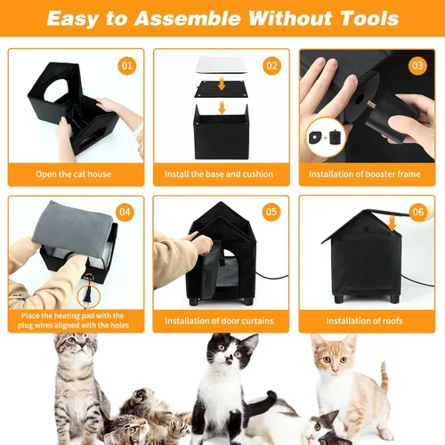 Miniatura 7 de Casas térmicas para gatos en invierno, impermeables, casa para gatos con calefacción elevada, aislada, exterior, refugio con puerta de escape