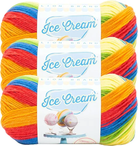 Miniatura 46 de Lion Brand Yarn, Hilo para Bebé Ice Cream para tejer, ganchillo y manualidades, Baseball Nut, 1 paquete, fibra acrílica colorida de peso DK