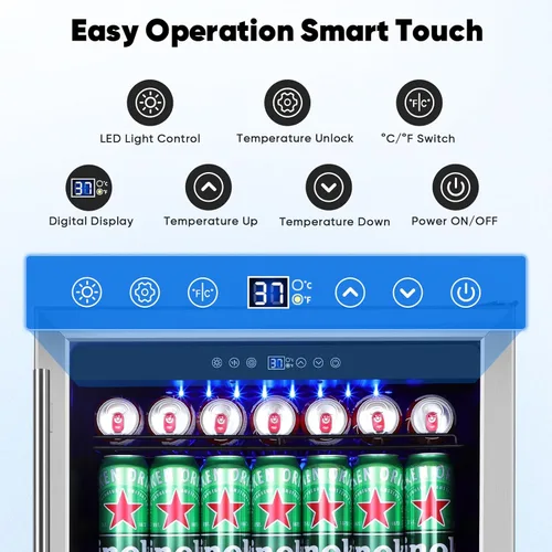 Miniatura 2 de ORYMUSE Refrigerador de bebidas de 24 pulgadas, enfriador de bebidas para 180 latas debajo del mostrador con puerta de vidrio y cerradura, mini
