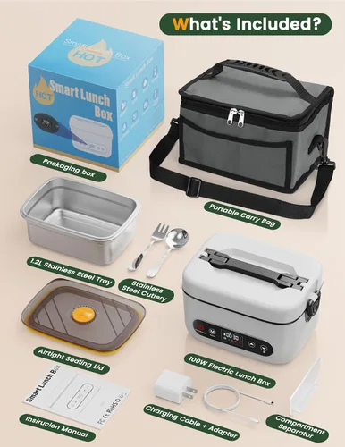 Miniatura 9 de Fiambrera eléctrica inalámbrica, 1.2 L, alimentada por batería, 100 W, 24000 mAh, recargable, portátil, calentador de alimentos autocalentable