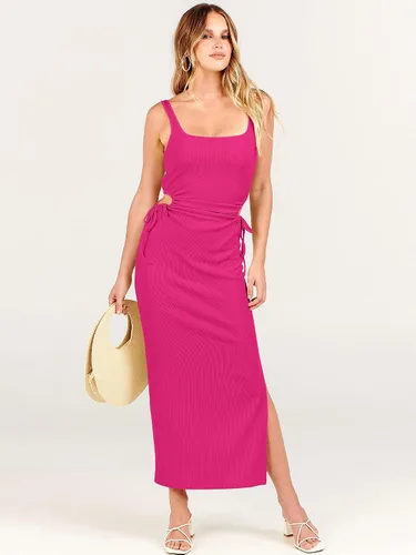 Miniatura 9 de ANRABESS Vestido de verano sin mangas con cuello redondo para mujer, ajustado, ajustado, con abertura fruncida