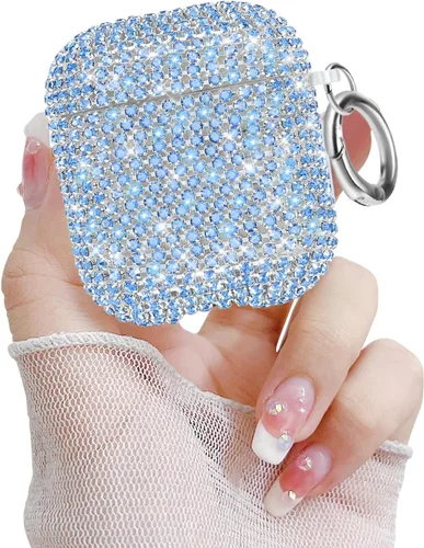 Miniatura 18 de Newseego Funda para AirPods de 1 y 2 generación, funda de lujo con diamantes de imitación brillantes con llavero para mujeres y niñas, anti-pérdida