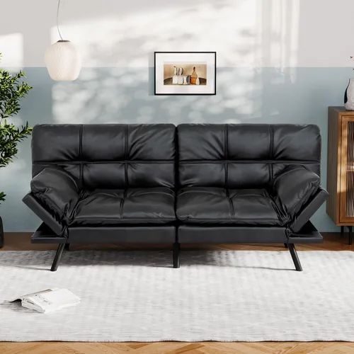 Miniatura 14 de Vyfipt Sofá cama futón, sofá pequeño de espuma viscoelástica con respaldo dividido para sala de estar, sofá biplaza moderno con reposabrazos